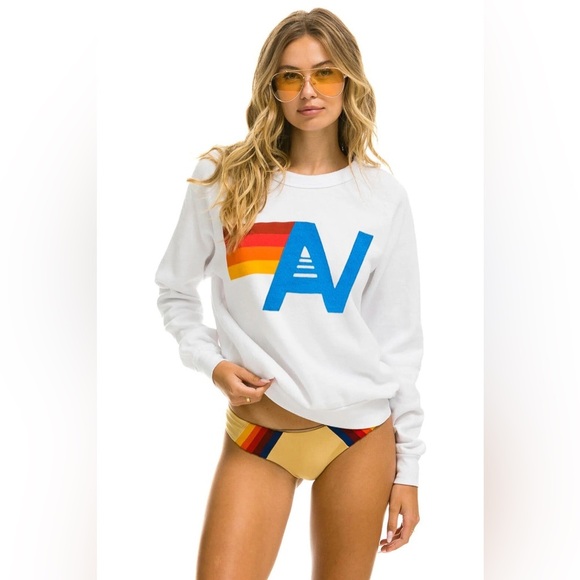Aviator Nation Unisex White LOGO SWEATSHIRT/PULLOVER | PRELOVED!!💙🌈💙 - Picture 2 of 16